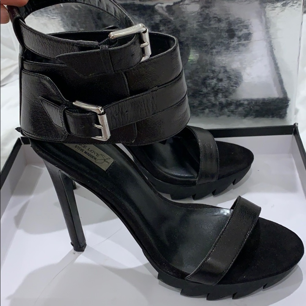 Black Strappy High Heel Sandals with Buckle Ankle - Unbranded